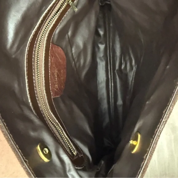 1960 1970 Vintage Brown Suede Pleated Fabric Clutch Handbag Gold Chain Purse - Picture 8 of 12